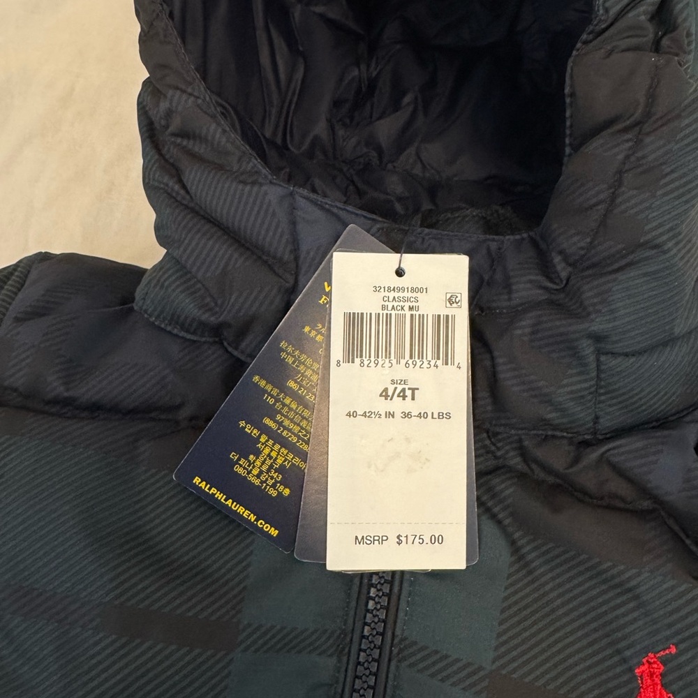 NWT Polo Ralph Lauren Boys plaid puffer jacket 4T - Picture 3 of 6